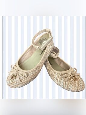 Sándalos Self Esteem Girls' Flat Ballet Size 12 with Bow Beige Color.